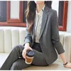Calças femininas de duas peças tesco cinza 2 ternos conjuntos fino ajuste blazer e escritório senhoras trabalho wear ternos formais para roupa de negócios