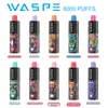 Original waspe puff 8000 vapes descartáveis vape caneta pod dispositivo vape puff 7000 +/7k 9000 baforadas 12k recarregável opcional e vapers de cigarro