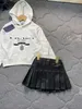 Brand girls dress suits kids designer clothes baby partydress Size 100-160 Autumn hoodie and leather pleated short skirt Nov15
