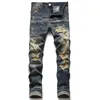 Jeans High Street America Mężczyźni haftowe spodnie gość zbudowany dżins do dziury 2023 Nowy moda streetwear chude szczupłe spodnie ołówkowe ukwq