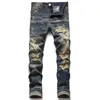 Jeans High Street America Hommes Broderie Pantalon Surdimensionné Déchiré Patch Trou Denim 2023 Nouvelle Mode Streetwear Maigre Mince Crayon Pantalon UKWQ