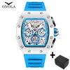 Orologi da polso ONOLA Moda Uomo Tonneau Orologi Cronografo impermeabile Orologio al quarzo Cinturino sportivo in silicone Orologio da polso giallo Lusso 2023