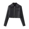 Women's Jackets 2023 Women Faux Leather Cropped Jacket Black Bomber Vintage Long Sleeve Autumn Coats Chic Female