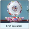 Plates Chinese Ramen Deep Plate Jingdezhen Ceramic Enamel Porcelain Dinner Kitchen Homeware Salad Mix Decoration Saucer