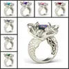Cluster Rings Europe Fashion Sivler Ring Mermaid Blue Steel Zircon Stone Mix Size 6-12#