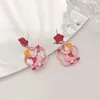 Boucles d'oreilles pendantes douces et mignonnes couleur de contraste petite fille fleur creuse goutte d'huile H6508