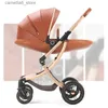 Kinderwagens# Nieuwe luxe kinderwagen 3 in 1 kinderwagen met autostoel eierschaal pasgeboren kinderwagen leren kinderwagen hoog landschap Q231116