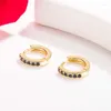 Stud Earrings 14K Gold Emerald Jewelry For Females Single Row Full Drill Buckle Aros Mujer Oreja Real 14 K Yellow Orecchini