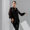 Camisa de dança latina de malha para roupas de palco feminina Tops de dança moderna Prática de salão de baile Tango Roupa de dança Sexy Salsa Traje JL4623