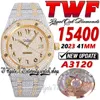 TWF V3 TWF15400 A3120オートマチックメンズウォッチ18Kゴールドシルバー舗装ダイヤモンドダイヤルアラビアマーカーダイヤモンドブレスレット2023スーパーエディションエタニティジュエリーアイスアウトウォッチ