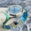 AP Swiss Relógio de luxo Royal Oak Series 15550st Ice Blue Dial 50º aniversário comemorativo com calendário de três pinos Relógio mecânico automático 22 Complete S T8TR