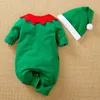 Rompers Jul Baby Clothing Spring och Autumn Green Elf Style Långärmad bomullshatt Set för pojkar Girls 231115