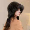 Berets Hat Women's Winter Warm Fur Elegant Temperament Mink Hair Fisherman Pot