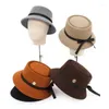 Bérets chapeau en laine pour femme, seau plat, décoration de tarte au porc, casquette de rue, chapeaux melon avec ceinture assortis avec tout, automne hiver