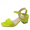 Sandalen Aphixta Plus Größe 43 Sommer Knöchelriemen Peep Toe Leder Frauen Schuhe 5 cm Quadratische Ferse Einfache FluorescentGreen Slides