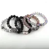 Strand Fashion Bellissimo set da 5 pezzi Set di braccialetti neri Braccialetti con pavé di cristalli di vetro e pietra naturale