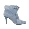 Neue Mode-Taste Karree Kurze Stiefel Dünne High Heels Herbst Winter Blau Denim frauen Schuhe