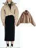 レディースジャケットフード付きクロップドジャケットの女性スタンド2023長袖ボンバーウーマンストリートファッションコート