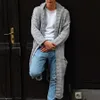 Herrtröjor grå stickad kofta mode lång manlig casual ärm outwear höst vinter varm hoodie lös streetwear 231116