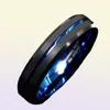 6mm Wolfram Men039s Ring Thin Blue LineInside Schwarz gebürstete Band ATOP JUDELLE J1907161987817