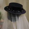 Berets High Lead Black Satin Wedding Hat French Style Flower Flated Fedoras Ladies Prom Fancy Cocktail Race Party Fedora Fescinator