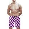 Shorts masculinos roxo e branco xadrez padrão secagem rápida verão homens praia board briefs para homem calças de ginástica