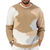 Herrtröjor streetwear män tröja kontrast färg jacquard virkning stickad 2023 höst vinter vintage överdimensionerad jumper topp mens stickade