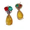 Stud Earrings YYGEM 14x22mm Multi Color Crystal Cz Drop Gold Plated Stone Earring Fashion Delicate Jewelry