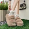 Slippers Winter Harige 7 cm Dikke Zool Platform Schoenen Nepbont Zachte Warme Pluche Slipper Flats Pluizige Fuzzy Slides Vrouw 231115