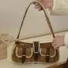 Kvällspåsar faux mocka skarvning lambool för kvinnor lyxig designer handväska handväska 2023 vintage dubbelfickor axel crossbody