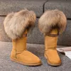 Top quality Designers Snow boot Warm Fur shoes Women's Winter Lining Real Fur Trim Suede Leather Knee High Boots Waterproof boots Fashion anti-slip Thick Flats Shoes