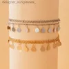 Anklets ZOSHI Multi Layers Gold Plated Anklets for Women Bohemian Summer Foot Chains Jewelry Barefoot Sandals Ankle Bracelet on the LegL231116