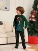家族のマッチング衣装ダークグリーンクリスマスマッチファミリー服かわいいクリスマスツリープリントクリスマスパジャマセットファミリーマッチパジャマ231116