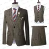 Abiti da uomo 2023 Business For Men Slim Fit Wedding Groom Lino marrone chiaro Black Stripe Tuxedo Formal Male 3 pezzi Set Blazer Vest Pants