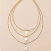 Pendant Necklaces Vintage Geometric Chain Round Sequins Shaped Artificial Pearl Necklace For Women Fashion Multilevel Gold Color Jewelry