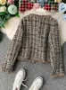 Womens Jackets Autumn Winter Vintage Tweed Jacket Coat Women Small Fragrance Patchwork Korean Woollen Cropped Coats Elegant Short Outerwear 231115