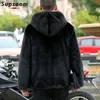 Men's Jackets Supzoom Arrival Top Fashion Winter Warm Flowing Gold Mink Imitation Sheep Sheared Fur Zipper Solid Hooded Jacket 231115