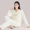 Kobiety sleep salon zielony bawełniany piżama dla kobiet pj pełne rękawy odzież domowa pijama mjer invierno drobna bawełniana odzież 2pcs Pajama femme dom domowy zln231116