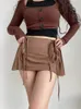 Faldas plisadas mini para mujer verano cintura alta sexy vintage coreano cremallera vendaje negro gris 231116
