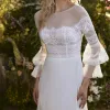 Lange Boho-Hochzeitskleider im Vintage-Stil, O-Ausschnitt, Tüll, volle Ärmel, rückenfrei, A-Linie, Sweep-Zug, Brautkleider