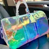 Unisex-Gepäcktasche, Tragetasche, Reisehandtaschen, Sport, Fitnessstudio, Schulter-Crossbody, Designer-Taschen, transparente Laser-PVC-Reisetaschen, brillante Farbe, L, Blumenmuster