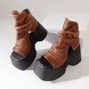 Sandaler Birkuir tjocka hälkvinnor äkta läderkilar Hög topp lyx 11 cm super klackar plattform sommarstövlar