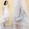 Dress Shoes Wedding Female Crystal Bride Pumps 2023 Supper High Heel 12cm Waterproof Platform Sequin Cloth Glass Slipper