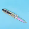 Top Quality AUTO Tactical knife 440C Titanium Coated Double Edge Fine Blade EDC Pocket Knife Gift knives with nylon bag