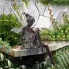 Decorações de jardim flor fada anjo escultura ornamentos miniaturas tudorsitting estátua resina paisagismo estatuetas decoração para casa