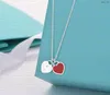 Designer 2 Heart Necklace Woman Stainless Steel Blue Pink Green Pendant Jewelry on the Neck Valentine Day Christmas Gifts for