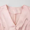Robes décontractées Sexy col en V profond jupe à manches lanterne pour les femmes 2023 rose moulante Mini robe tenues de boîte de nuit à volants personnalité