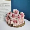 装飾的な花シミュレーションローズブーケシルク偽の花人工レッドパープルローズレストランエルオーディトリアムグリーン植物