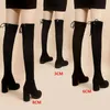 Boots Faux Suede Female Heels Autumn Zipper Elastic Kneehigh for Women Tube Laceup Thigh Gigh Black Botas Mujer 2023 231116