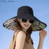 Wide Brim Hats Chapeaux de Seau 18cm Grand Bord Femmes Chapeau de Soleil De Luxe Double Face Portable Plante Impression Coton Seau Cap Léger Respirant Haut D'été Chapeau YQ231116